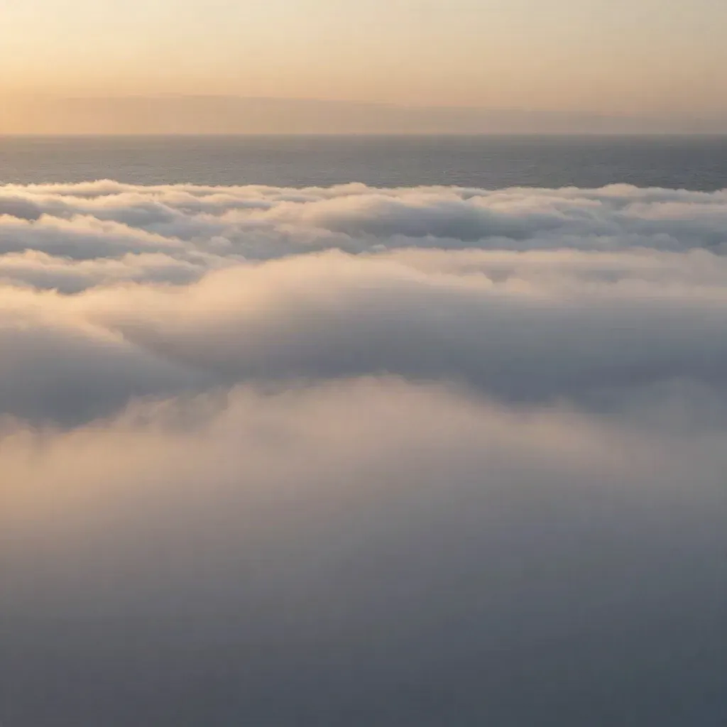Sunrise cloud deck over ocean with amber horizon and calm copy space